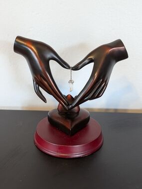 Rare Herco Hands Holding Heat Sculpture With Crystal Heart Shape Dangle